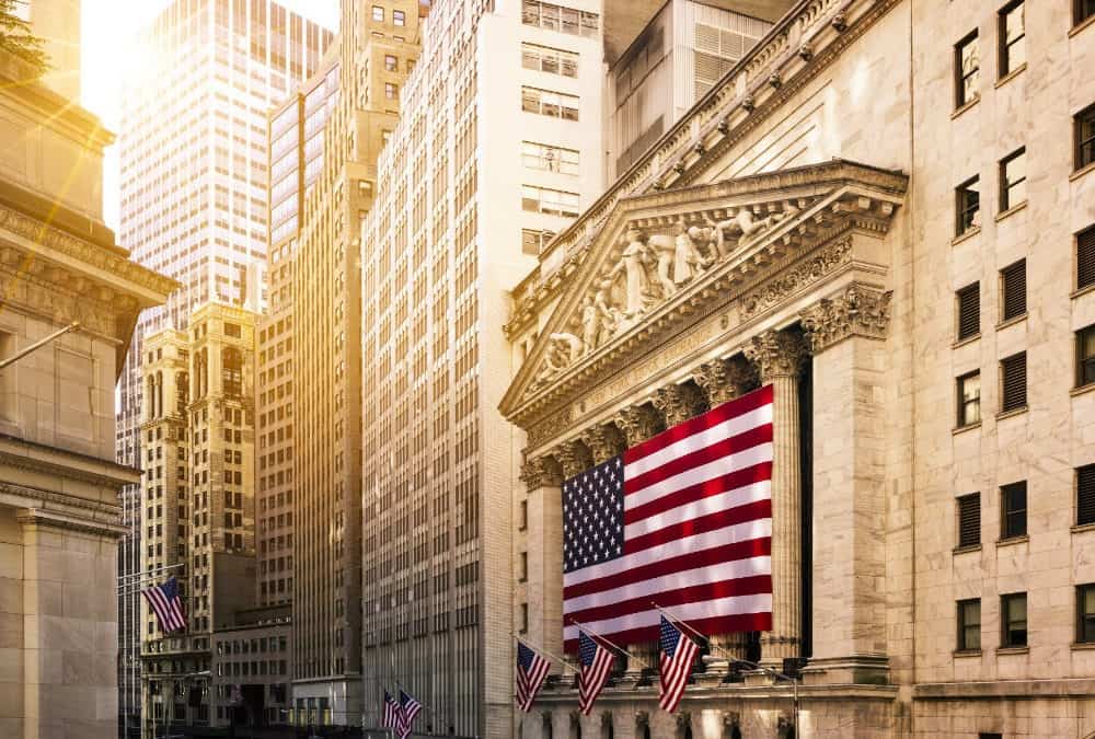 wall street with american flag