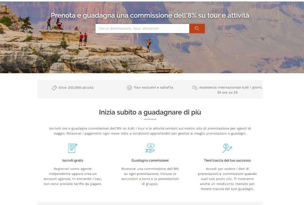 travel agent program homepage in italian