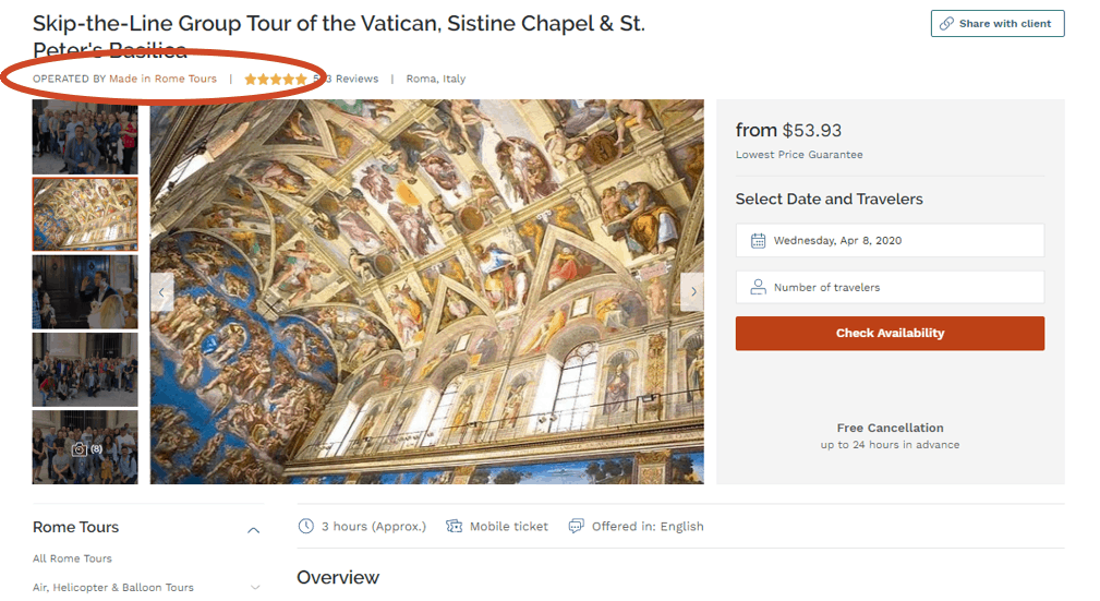 operator name now available on viator - top section