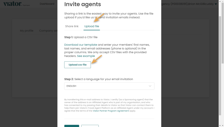 invite agents file upload