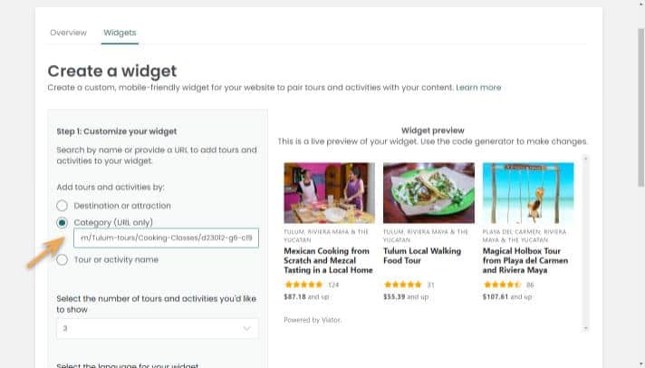 widget builder-category-paste URL