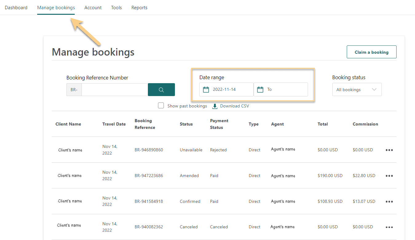 Managing bookings step 2
